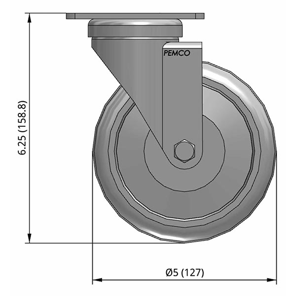 Side view drawing of caster with dimensions